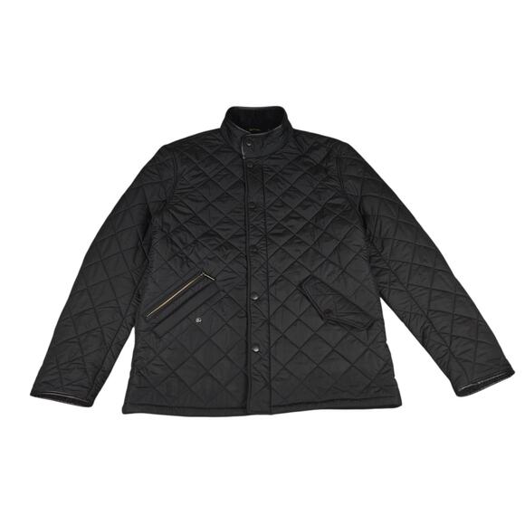 Barbour Men's Powell Quilted Black Snap Button Jacket - Size Large - Picture 1 of 10